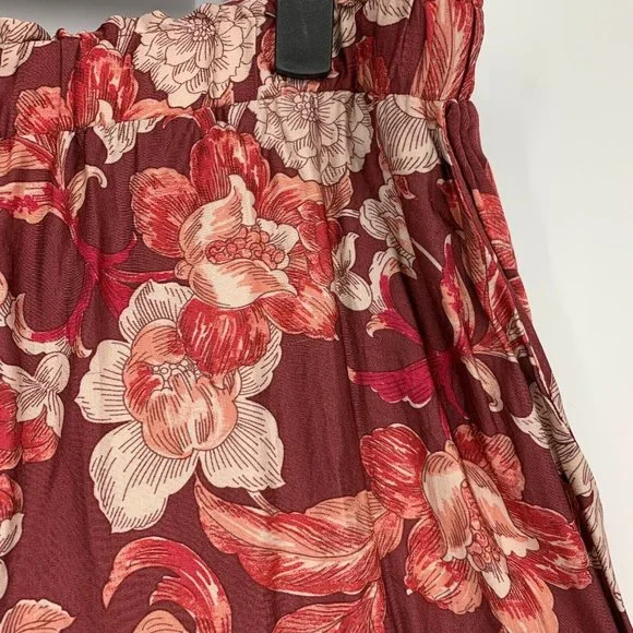 Zara Jogger Pants Floral Print Red Pull On High Rise - Picture 8 of 13